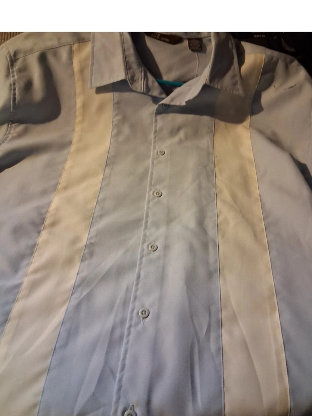 Cafe Luna Light Blue Men's Button-Up Shirt with Cream Panels Xl
